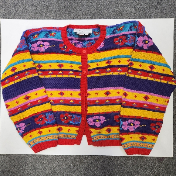 Vintage crop Adrienne Vittadini Sport floral bright 90s sweater - Picture 1 of 3